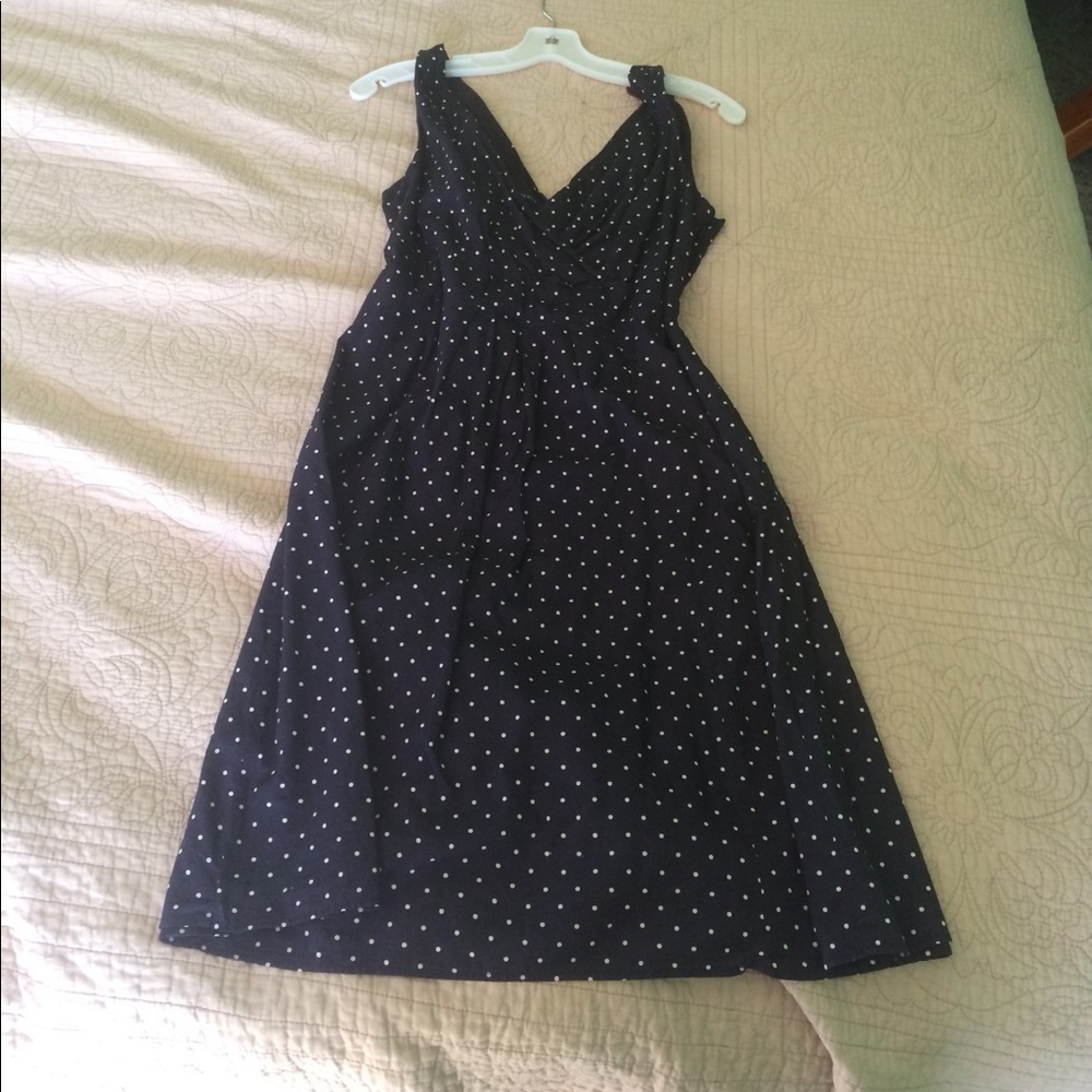 Navy and white polka dot Lands End dress